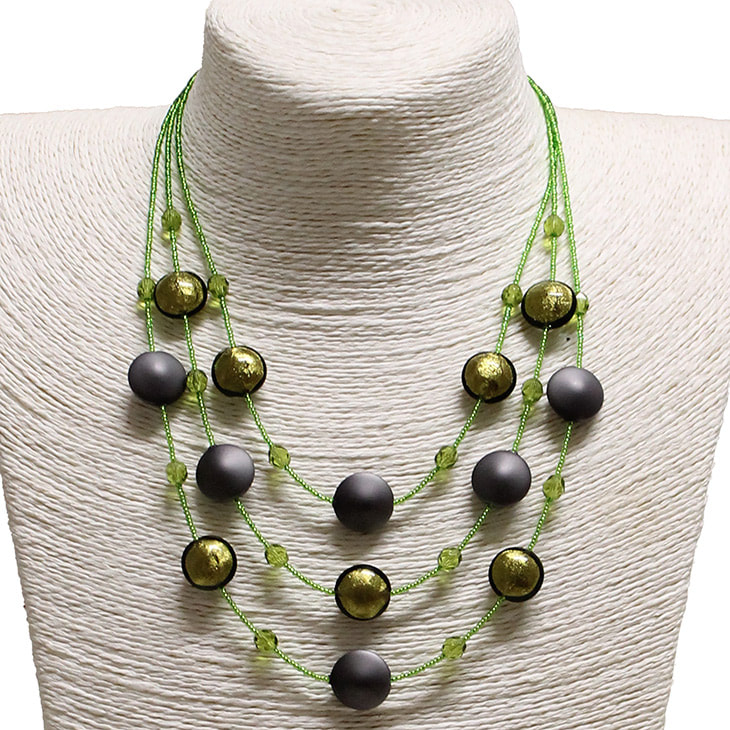 3 Strand Green Murano Glass Necklace